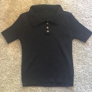Ribbed black polo short sleeve